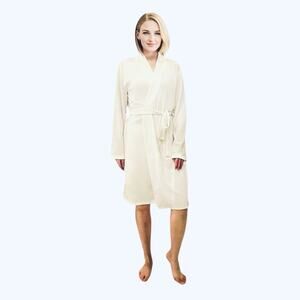 Women Soft Robe Waffle Knit Lightweight Spa Shower Bathrobe Kimono OneSize White